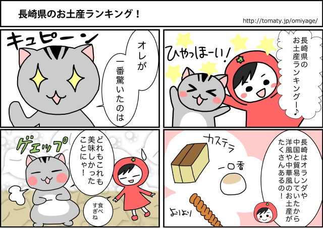 まめ太の４コマ漫画「長崎県のお土産ランキング！」